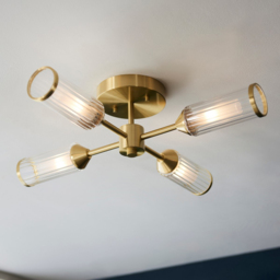 Merano Trieste Clear and Frosted Glass Satin Brass Plate Multi Arm Semi Flush Ceiling Lamp - Size: 55 x 55 x 14.4cm - Brown - Wilko - thumbnail 3