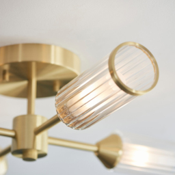 Merano Trieste Clear and Frosted Glass Satin Brass Plate Multi Arm Semi Flush Ceiling Lamp - Size: 55 x 55 x 14.4cm - Brown - Wilko - thumbnail 5