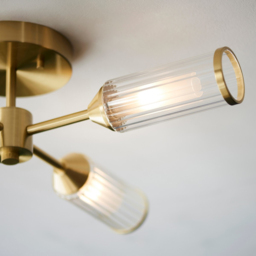Merano Trieste Clear and Frosted Glass Satin Brass Plate Multi Arm Semi Flush Ceiling Lamp - Size: 55 x 55 x 14.4cm - Brown - Wilko - thumbnail 6