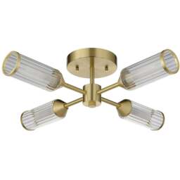 Merano Trieste Clear and Frosted Glass Satin Brass Plate Multi Arm Semi Flush Ceiling Lamp - Size: 55 x 55 x 14.4cm - Brown - Wilko