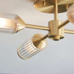 Merano Trieste Clear and Frosted Glass Satin Brass Plate Multi Arm Semi Flush Ceiling Lamp - Size: 55 x 55 x 14.4cm - Brown - Wilko - thumbnail 7