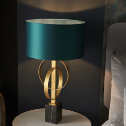 Merano Trento Antique Gold and Teal Satin Fabric Table Lamp - Size: 38 x 38 x 66cm - Wilko - thumbnail 7