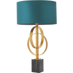 Merano Trento Antique Gold and Teal Satin Fabric Table Lamp - Size: 38 x 38 x 66cm - Wilko - thumbnail 4