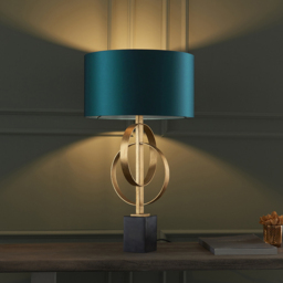 Merano Trento Antique Gold and Teal Satin Fabric Table Lamp - Size: 38 x 38 x 66cm - Wilko - thumbnail 3