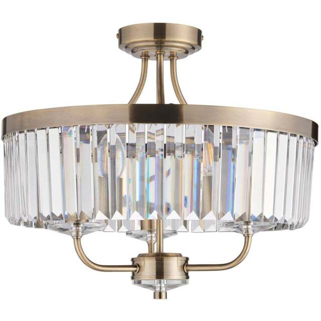 Merano Ascoli Clear Glass Antique Brass Plate Ceiling Light - Size: 45 x 45 x 38cm - Brown - Wilko - image 1