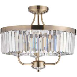 Merano Ascoli Clear Glass Antique Brass Plate Ceiling Light - Size: 45 x 45 x 38cm - Brown - Wilko