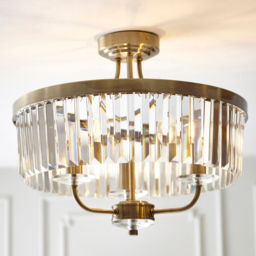 Merano Ascoli Clear Glass Antique Brass Plate Ceiling Light - Size: 45 x 45 x 38cm - Brown - Wilko - thumbnail 3