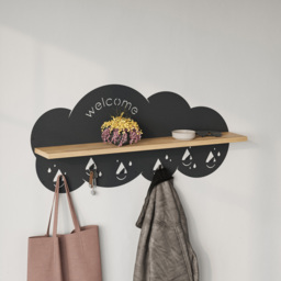 Decortie Cloudy 84cm Oak Modern Wall Mounted Floating Shelf with 6 Hook - Size: 39.4 x 84 x 14.2cm - Brown - Wilko - thumbnail 5
