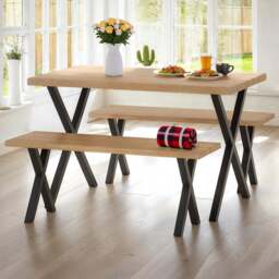 Seconique Buxton 4 Seater Dining Bench Set Light Oak Effect and Black - Light Oak/Black - Wilko