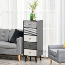 Portland Black 5 Drawer Storage Cabinet - Size: 40 x 40 x 111.5cm - Multi - Wilko