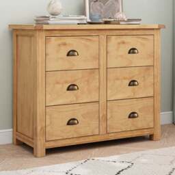 Cabinet Bits Lugo 6 Drawer Brown Brass Cup Handle Chest of Drawers - Wilko