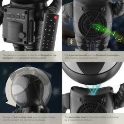 tectake Black LED Starry Sky Projector Astronaut with Bluetooth and Remote Control - Size: 23.5 x 12 x 11.5cm - Wilko - thumbnail 5