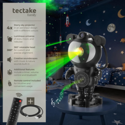tectake Black LED Starry Sky Projector Astronaut with Bluetooth and Remote Control - Size: 23.5 x 12 x 11.5cm - Wilko - thumbnail 7