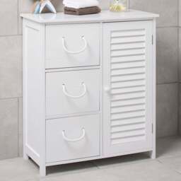 Kingston Single Door 3 Drawer White Floor Cabinet - Size: 60 x 70 x 30cm - Wilko - thumbnail 1