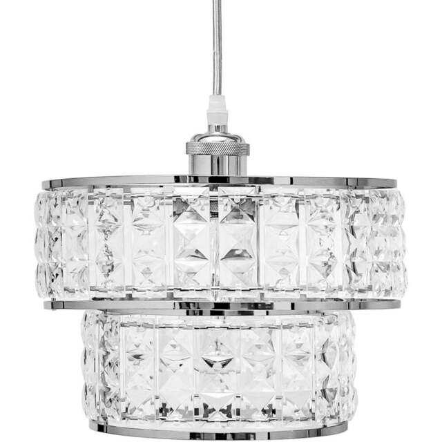 Innoteck 2 Tier Chrome Sparkly Acrylic Drum Lamp Shade - Size: 18 x 25 x 25cm - Clear - Wilko - image 1