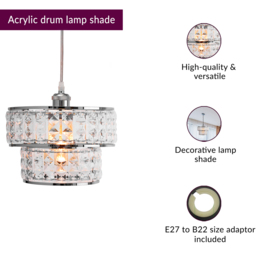Innoteck 2 Tier Chrome Sparkly Acrylic Drum Lamp Shade - Size: 18 x 25 x 25cm - Clear - Wilko - thumbnail 5