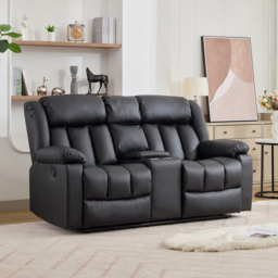 Artemis Home Sheridan 2 Seater Black Leather Manual Recliner Sofa with Central Console - Wilko - thumbnail 5