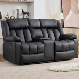 Artemis Home Sheridan 2 Seater Black Leather Manual Recliner Sofa with Central Console - Wilko