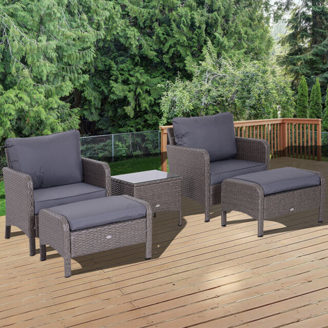 Outsunny 2 Seater Grey Rattan Lounge Set with Foot Stool - Wilko - image 1