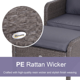 Outsunny 2 Seater Grey Rattan Lounge Set with Foot Stool - Wilko - thumbnail 7
