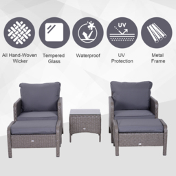 Outsunny 2 Seater Grey Rattan Lounge Set with Foot Stool - Wilko - thumbnail 5