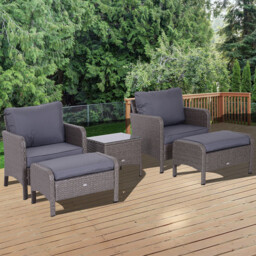 Outsunny 2 Seater Grey Rattan Lounge Set with Foot Stool - Wilko - thumbnail 1