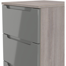 Crowndale Milan 5 Drawer Grey Gloss and Grey Oak Tall Bedside Cabinet Ready Assembled - Grey Gloss & Grey Oak - Wilko - thumbnail 6