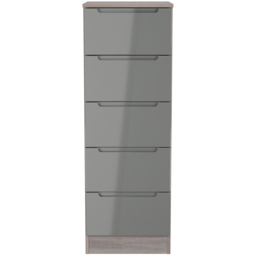 Crowndale Milan 5 Drawer Grey Gloss and Grey Oak Tall Bedside Cabinet Ready Assembled - Grey Gloss & Grey Oak - Wilko - thumbnail 3