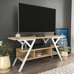 Decorotika Minerva Decorative 4 Open Shelf White and Oak TV Unit - Size: 55 x 120 x 35cm - Multi - Wilko - thumbnail 7