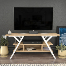 Decorotika Minerva Decorative 4 Open Shelf White and Oak TV Unit - Size: 55 x 120 x 35cm - Multi - Wilko - thumbnail 5