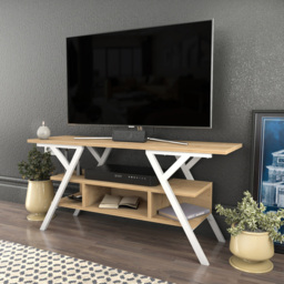 Decorotika Minerva Decorative 4 Open Shelf White and Oak TV Unit - Size: 55 x 120 x 35cm - Multi - Wilko - thumbnail 6