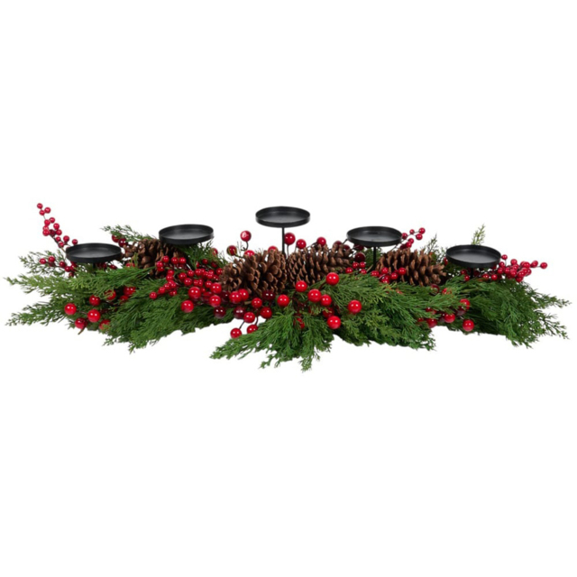 Festive Red Berry and Pinecone Candle Holder - Wilko - image 1