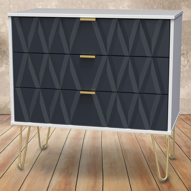 Crowndale Diamond 3 Drawer Matt Indigo and White Chest of Drawers - Wilko - image 1