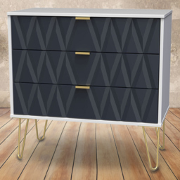 Crowndale Diamond 3 Drawer Matt Indigo and White Chest of Drawers - Wilko - thumbnail 1