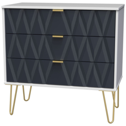 Crowndale Diamond 3 Drawer Matt Indigo and White Chest of Drawers - Wilko - thumbnail 3
