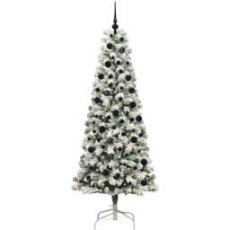 vidaXL Pre-Lit Warm White LED and Black Baubles Snow Flocked Artificial Christmas Tree 6.8ft - Green - Wilko