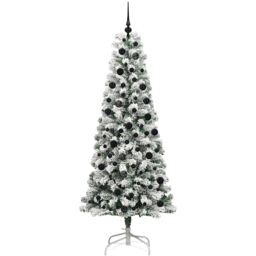 vidaXL Pre-Lit Warm White LED and Black Baubles Snow Flocked Artificial Christmas Tree 6.8ft - Green - Wilko - thumbnail 5