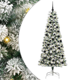 vidaXL Pre-Lit Warm White LED and Black Baubles Snow Flocked Artificial Christmas Tree 6.8ft - Green - Wilko - thumbnail 3