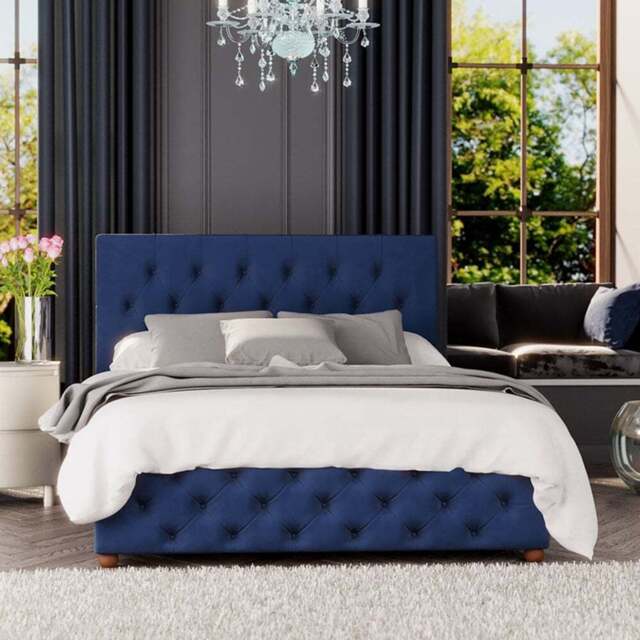 Laurence Llewelyn-Bowen Luna King Size Navy Plush Velvet Ottoman Bed - Blue - Wilko - image 1