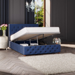 Laurence Llewelyn-Bowen Luna King Size Navy Plush Velvet Ottoman Bed - Blue - Wilko - thumbnail 3