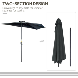 Outsunny Black Crank Handle Half Parasol 3m - Size: 157 x 13 x 13cm - Wilko - thumbnail 7