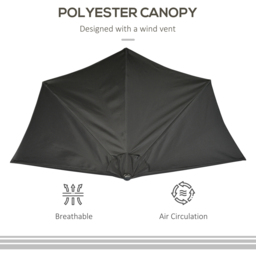 Outsunny Black Crank Handle Half Parasol 3m - Size: 157 x 13 x 13cm - Wilko - thumbnail 6