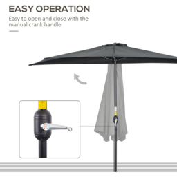 Outsunny Black Crank Handle Half Parasol 3m - Size: 157 x 13 x 13cm - Wilko - thumbnail 5