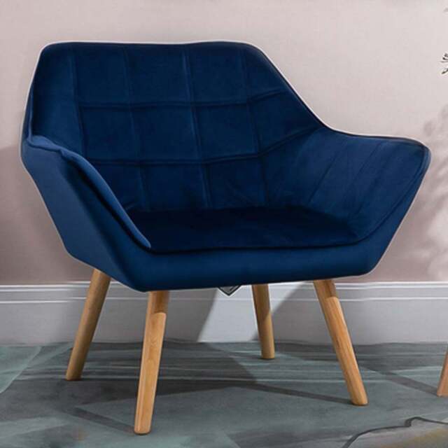 Portland Blue Velvet Armchair - Size: Single - Wilko - image 1
