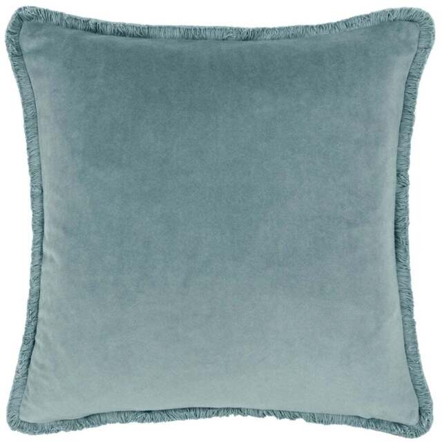 Paoletti Freya Duck Egg Velvet Fringed Cushion - Size: 45 x 45 cm - Blue - Wilko - image 1