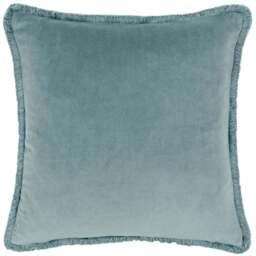 Paoletti Freya Duck Egg Velvet Fringed Cushion - Size: 45 x 45 cm - Blue - Wilko
