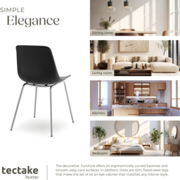 tectake Mave Set of 6 Black and Chrome Dining Chair - Wilko - thumbnail 6
