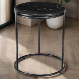 tectake Side Table Ellsa Black Marble Top Side Table - Size: 50.5 x 43 x 43cm - Wilko - thumbnail 1