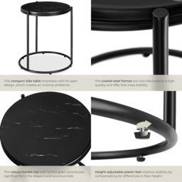 tectake Side Table Ellsa Black Marble Top Side Table - Size: 50.5 x 43 x 43cm - Wilko - thumbnail 5