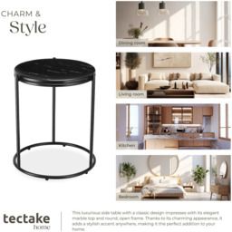 tectake Side Table Ellsa Black Marble Top Side Table - Size: 50.5 x 43 x 43cm - Wilko - thumbnail 6
